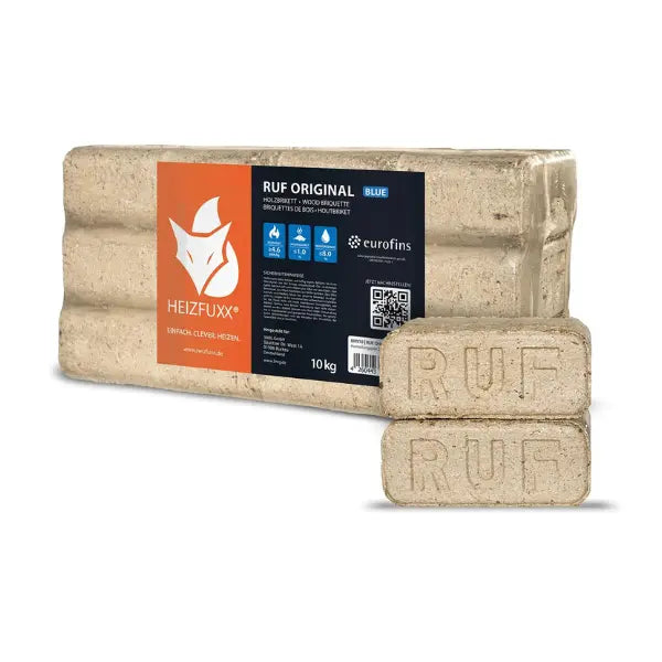 Heizfuxx Weichholzbriketts 960 kg – RUF-Form, 96 x 10 kg, DIN-zertifiziert, Palette