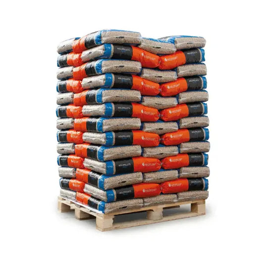 Heizfuxx Holzpellets Blau 975 kg Palette (65 x 15 kg) – Hartholz Buche & Eiche, DIN A1 zertifiziert